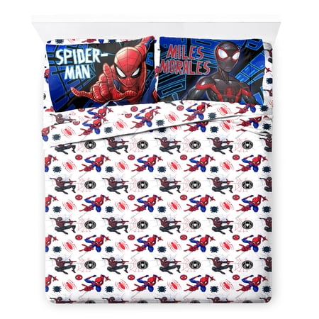 Spider-Man Kids 4-Piece Full Sheet Set, Microfiber, White, Marvel