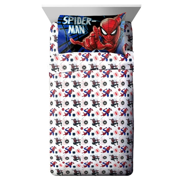 SpiderMan Kids 4Piece Full Sheet Set, Microfiber, White, Marvel
