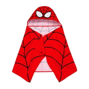 Spider-Man Kids Bath and Beach Hooded Towel Wrap, 51 x 22, 100% Cotton, Red, Marvel