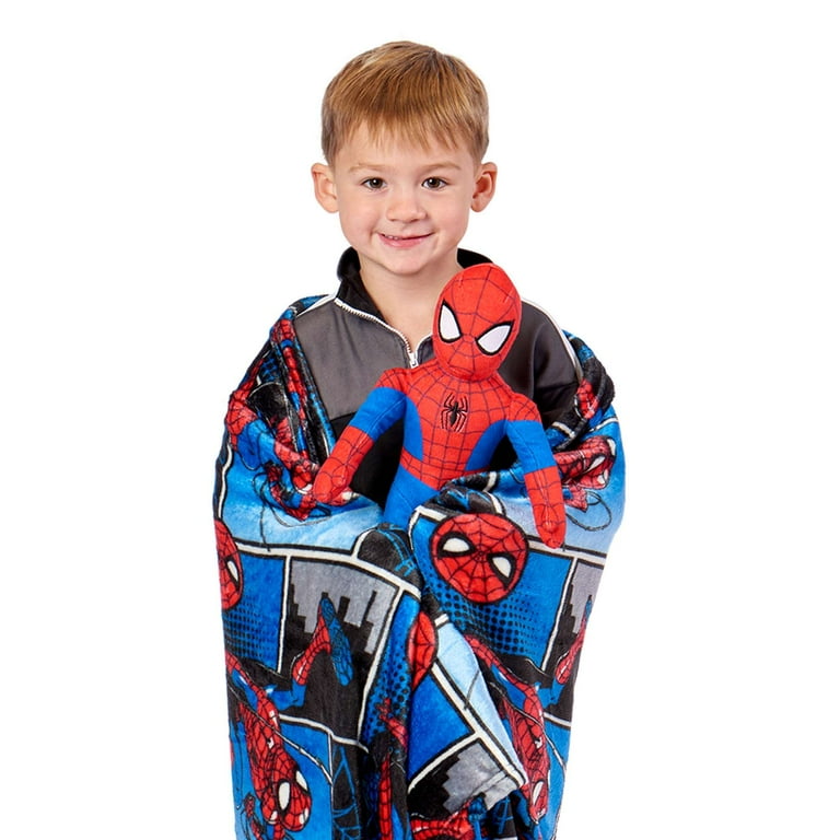 Spider Man Kids Hugger with Silk Touch Throw Blanket 50x60 inches Blue and Red