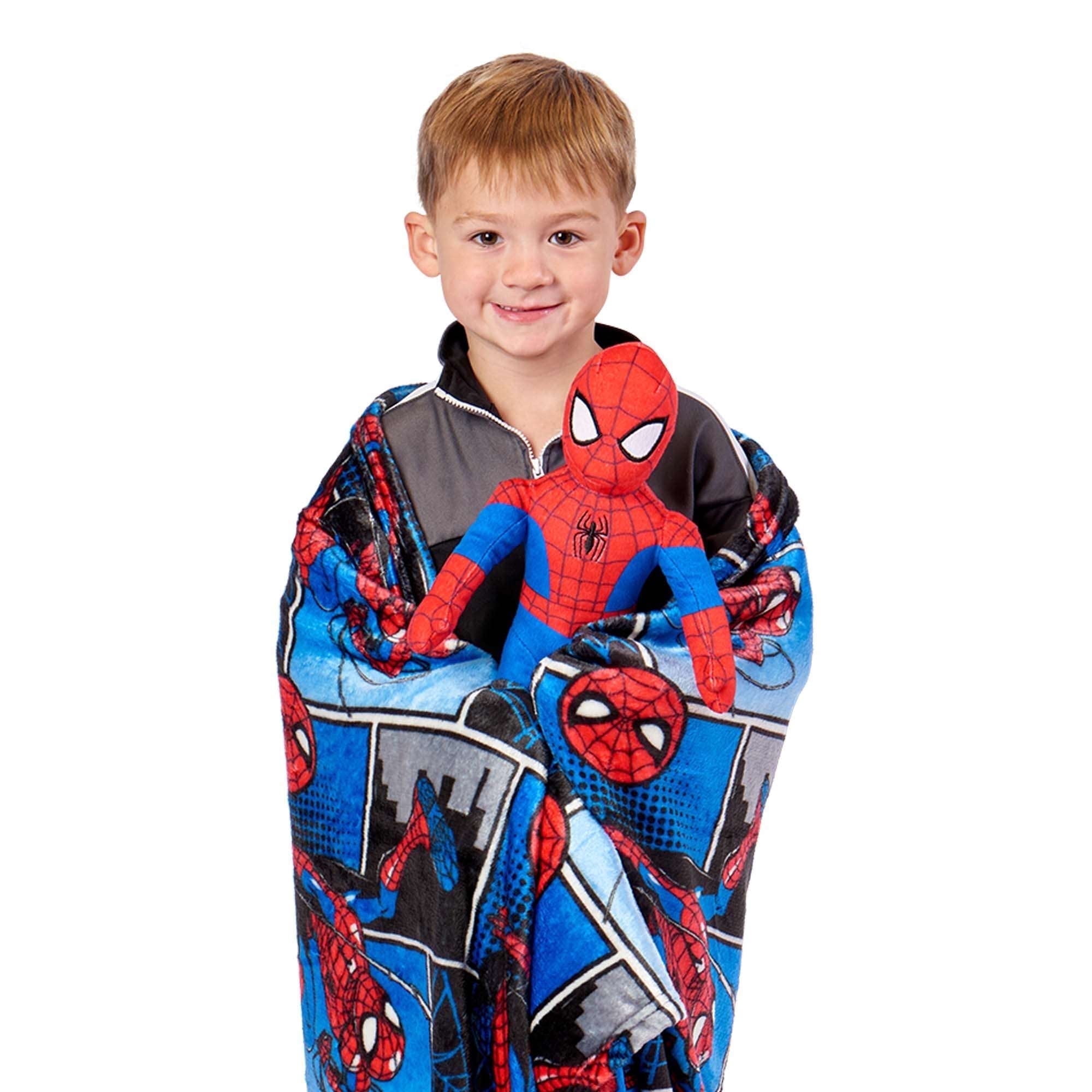 Spider-Man Kids Plush Hugger with Silk Touch Throw Blanket Set, 50x60 inches