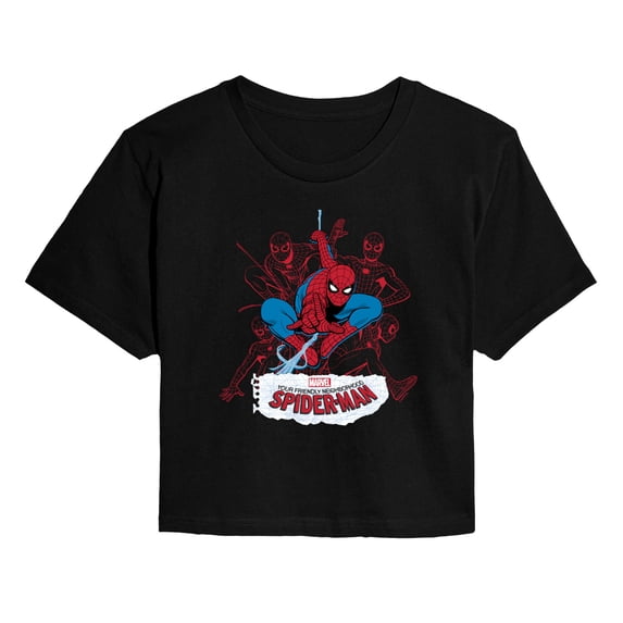 Spider-Man - Line Cluster - Juniors Cropped Graphic T-Shirt