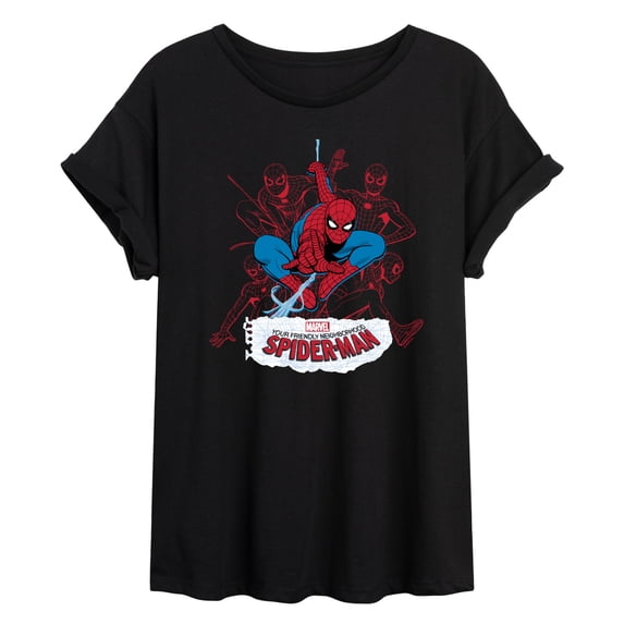 Spider-Man - Line Cluster - Juniors Oversized Graphic T-Shirt