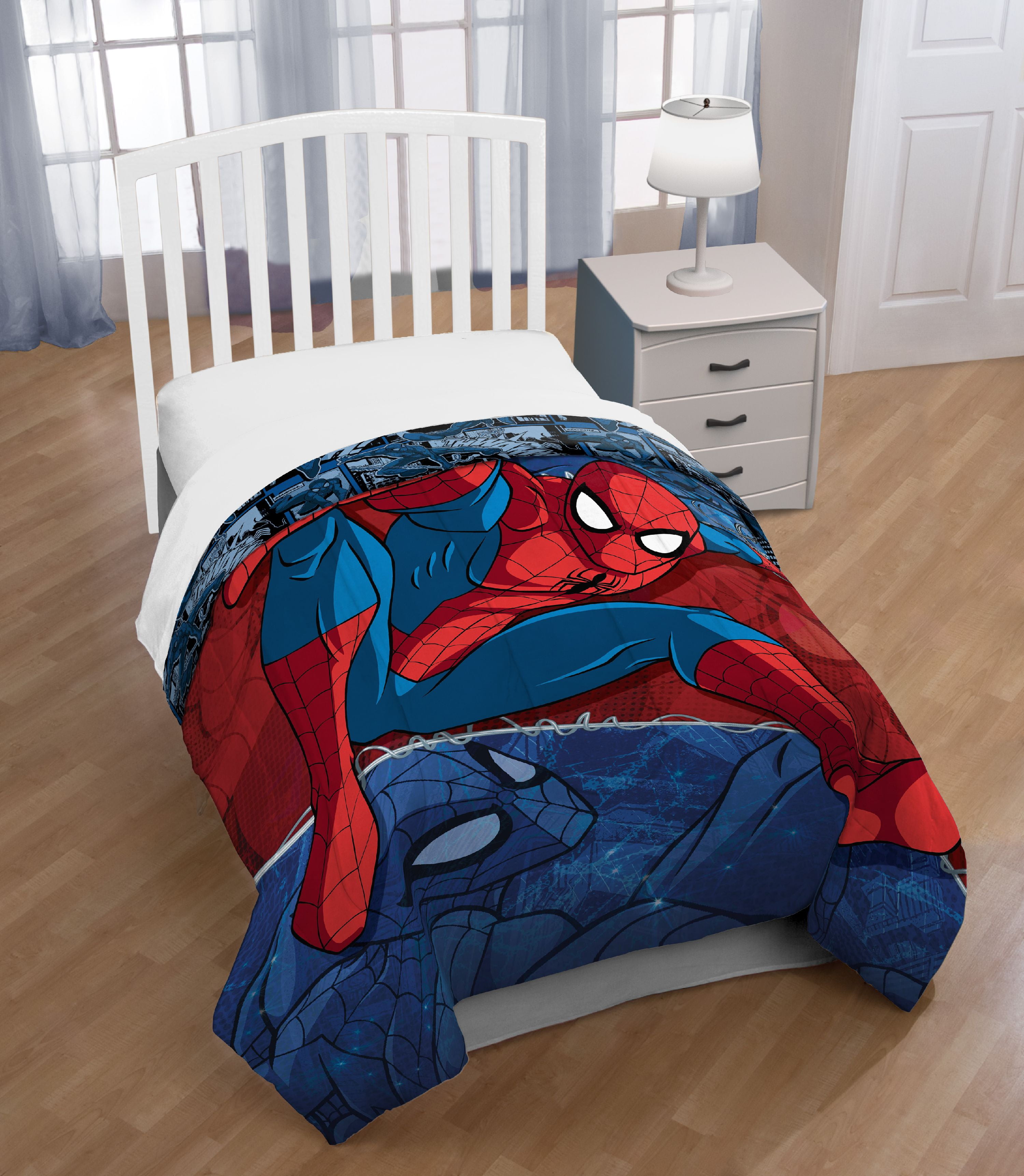 Walmart Saving of  Free Shipping! Spider-Man Marvel Burst Microfiber Polyester Twin Reversible Comforter Blue
