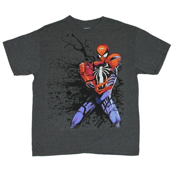 Spider-Man (Marvel Comics) Mens T-Shirt - Chest Bustin Splattered Symboite Image (Medium)