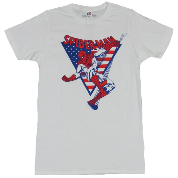 Spider-Man (Marvel Comics) Mens T-Shirt- Red White & Blue Swing Triangle Image (Small)