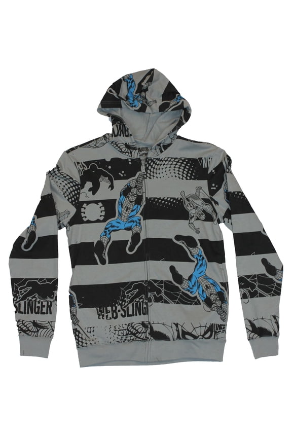 (Marvel Comics)  Mens Zip Up Hoodie Sweatshirt - Swing Image All-Over (Small)