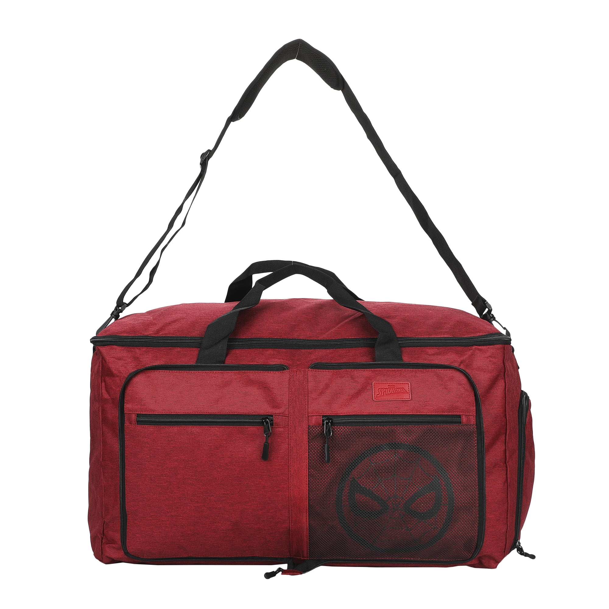 Spider-Man Logo Red 24" Packable Travel Duffle Bag with Shoe Compartment, Removable Shoulder Strap & Front Storage Pockets