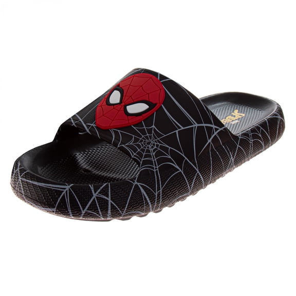 Spider-Man Mask and Webs Men's Slide Sandals-Size 7-8