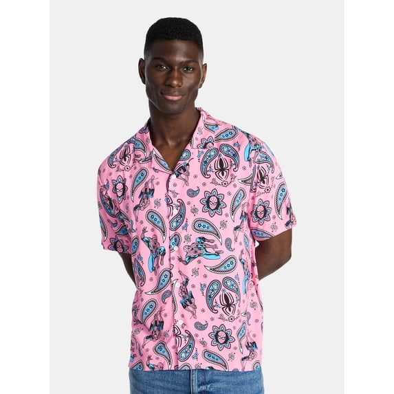 Spider-Man Men's and Big Men's Paisley Peter Graphic Button-Up Shirt, Sizes S-3XL