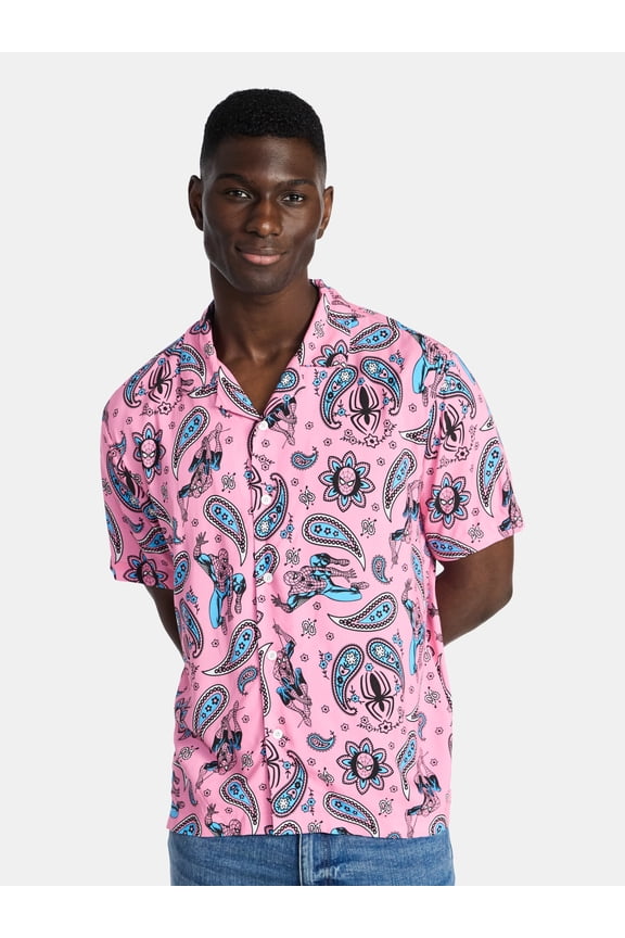 Spider-Man Men's and Big Men's Paisley Peter Graphic Button-Up Shirt, Sizes S-3XL