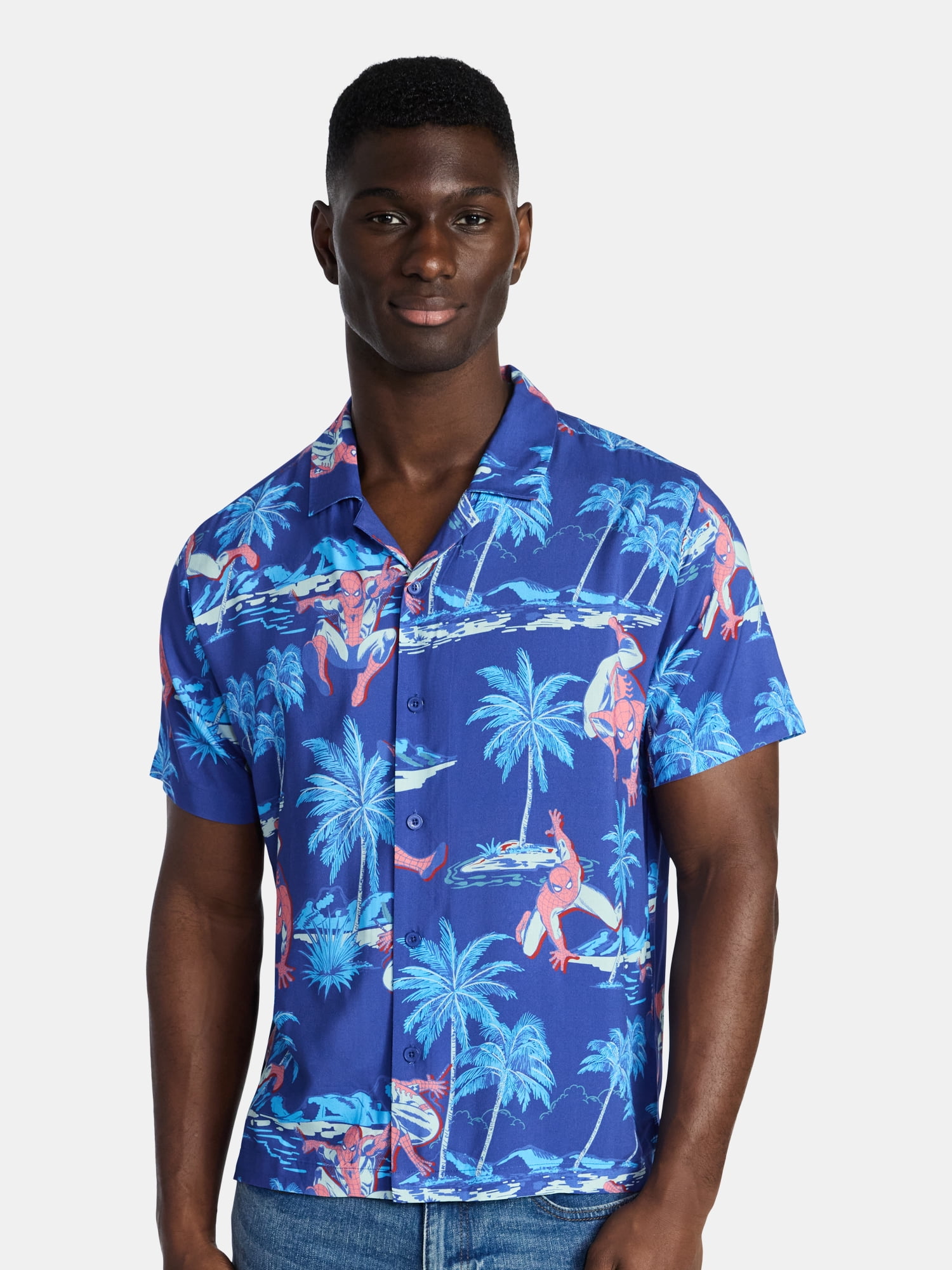 Spider-Man, Men's & Big Men's Graphic Button-Up Shirt, Tropic Spider, Sizes XS-5XL