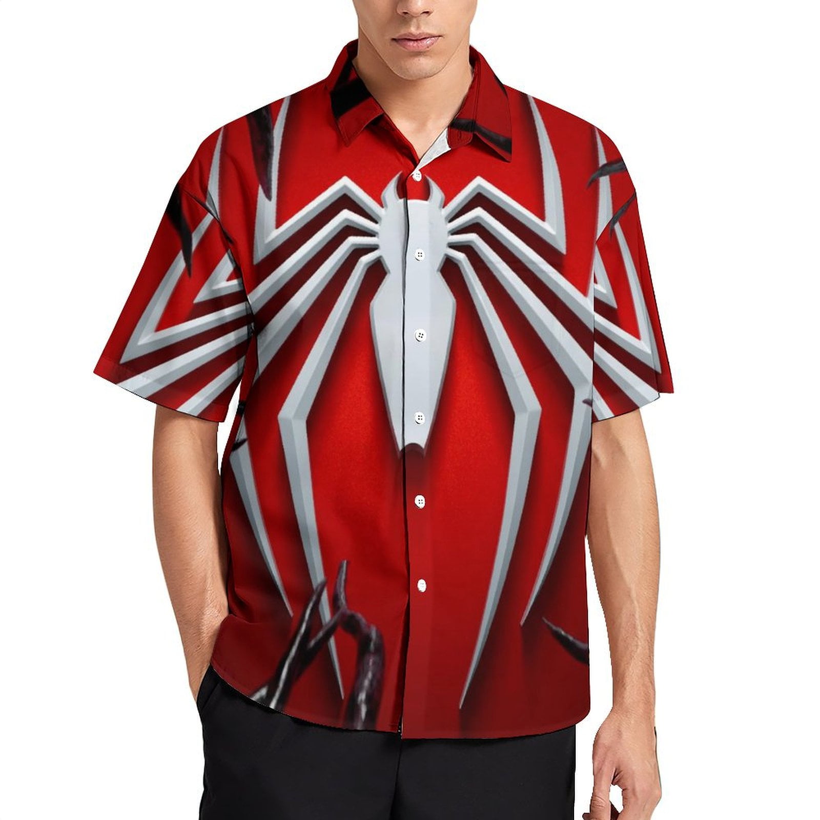 VISESUNNY Men's Casual Short Sleeve Hawaiian Shirt - Spider Animal Print, Quick-Dry, Size Medium - View #8