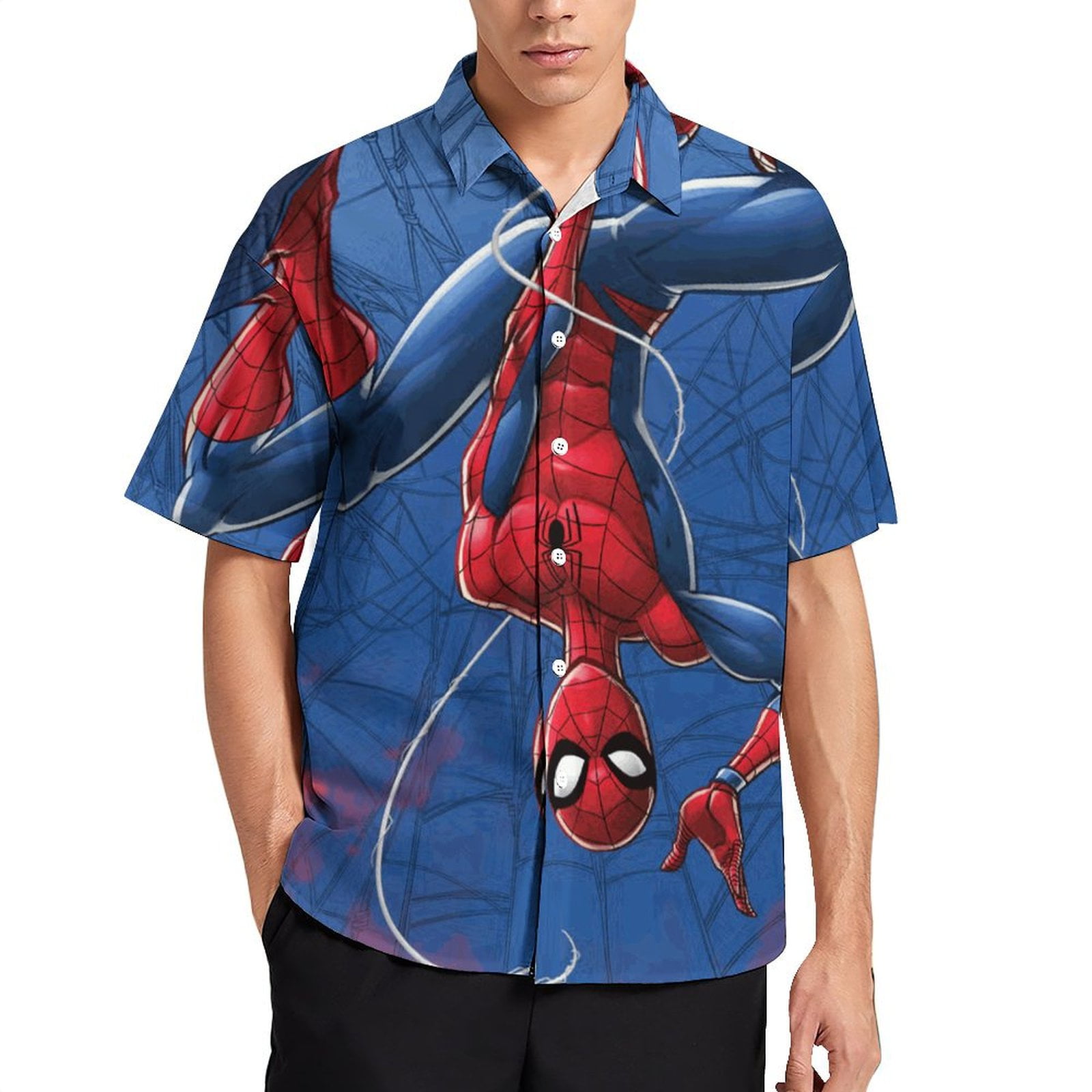 VISESUNNY Men's Casual Short Sleeve Hawaiian Shirt - Spider Animal Print, Quick-Dry, Size Medium - View #2