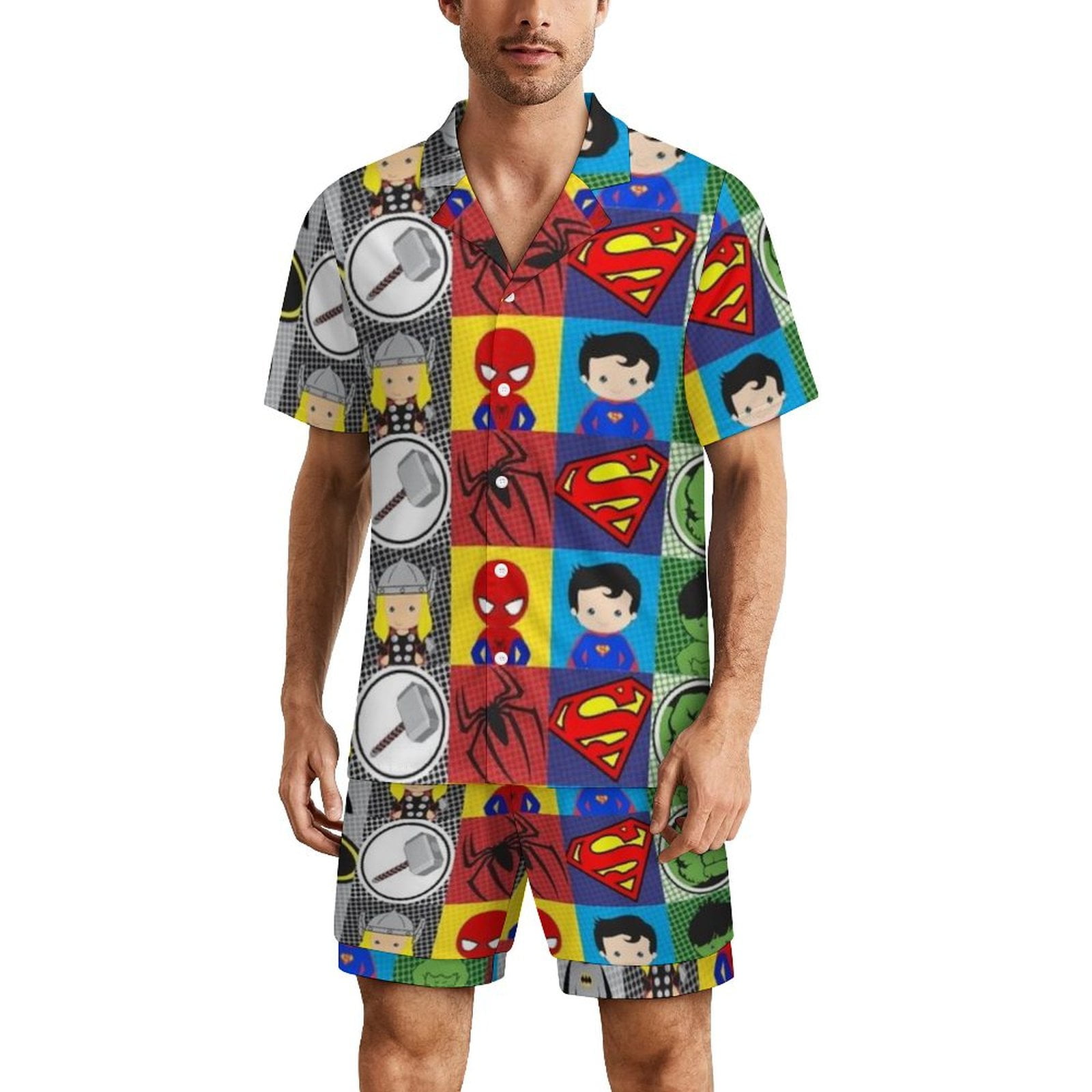 Spider-Man Men's Ice Silk Satin Pajamas 2 Piece Short Sleeve Sleepwear ...