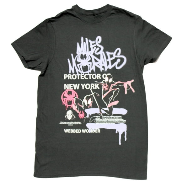 Spider-Man Mens T-Shirt - Graffiti Miles Morales Protector of New York (Small)