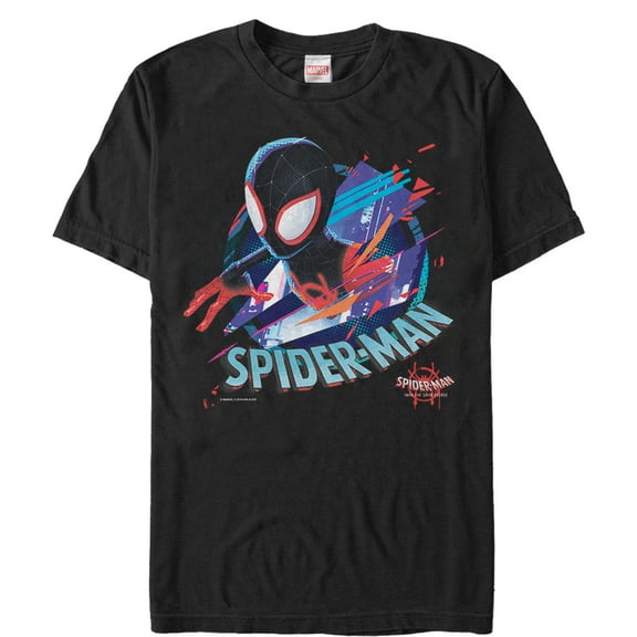 Spider-Man Mens T-shirt - Into the Spiderverse Miles Morales Splash Circle (Small)