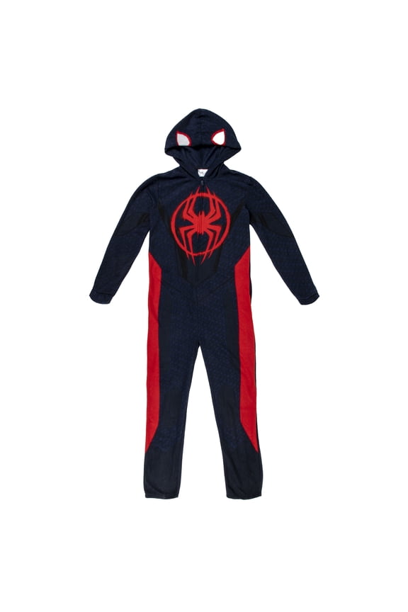 Spider-Man Miles Morales Men's Hooded Union Suit With Leg Hem-Large