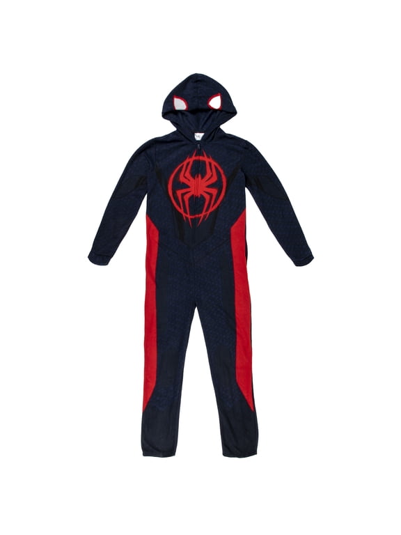 Spider-Man Miles Morales Men's Hooded Union Suit With Leg Hem-Small