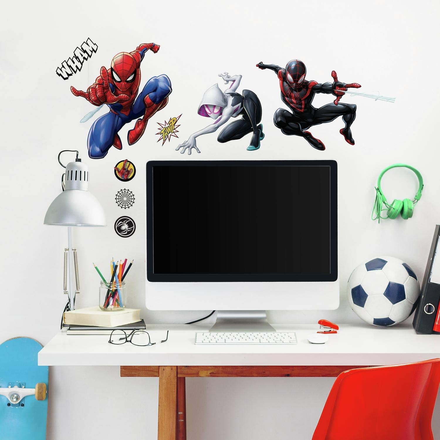 SpiderMan Miles Morales Peel and Stick Wall Decals, Black, Red, Blue