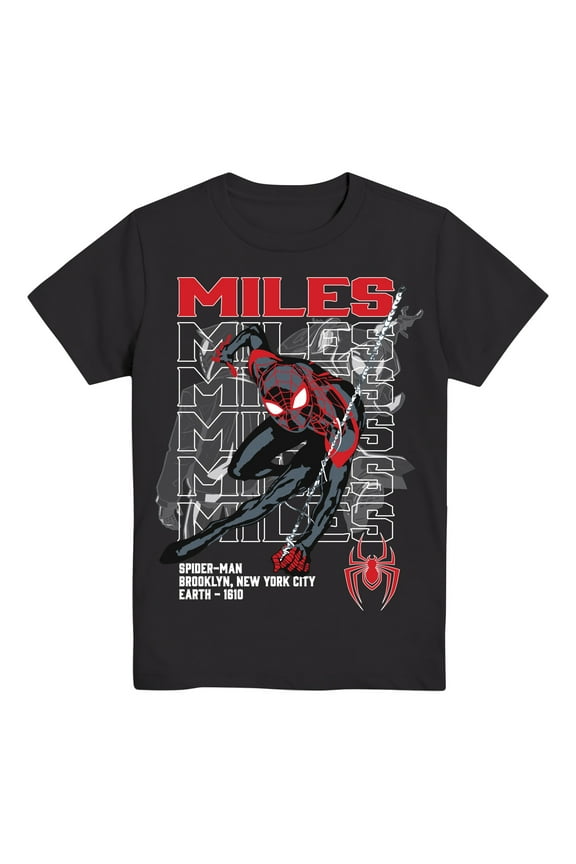 Spider-Man, Boys' & Big Boys', Miles Repeated, Short Sleeve, Graphic T-Shirt, Sizes 4-18