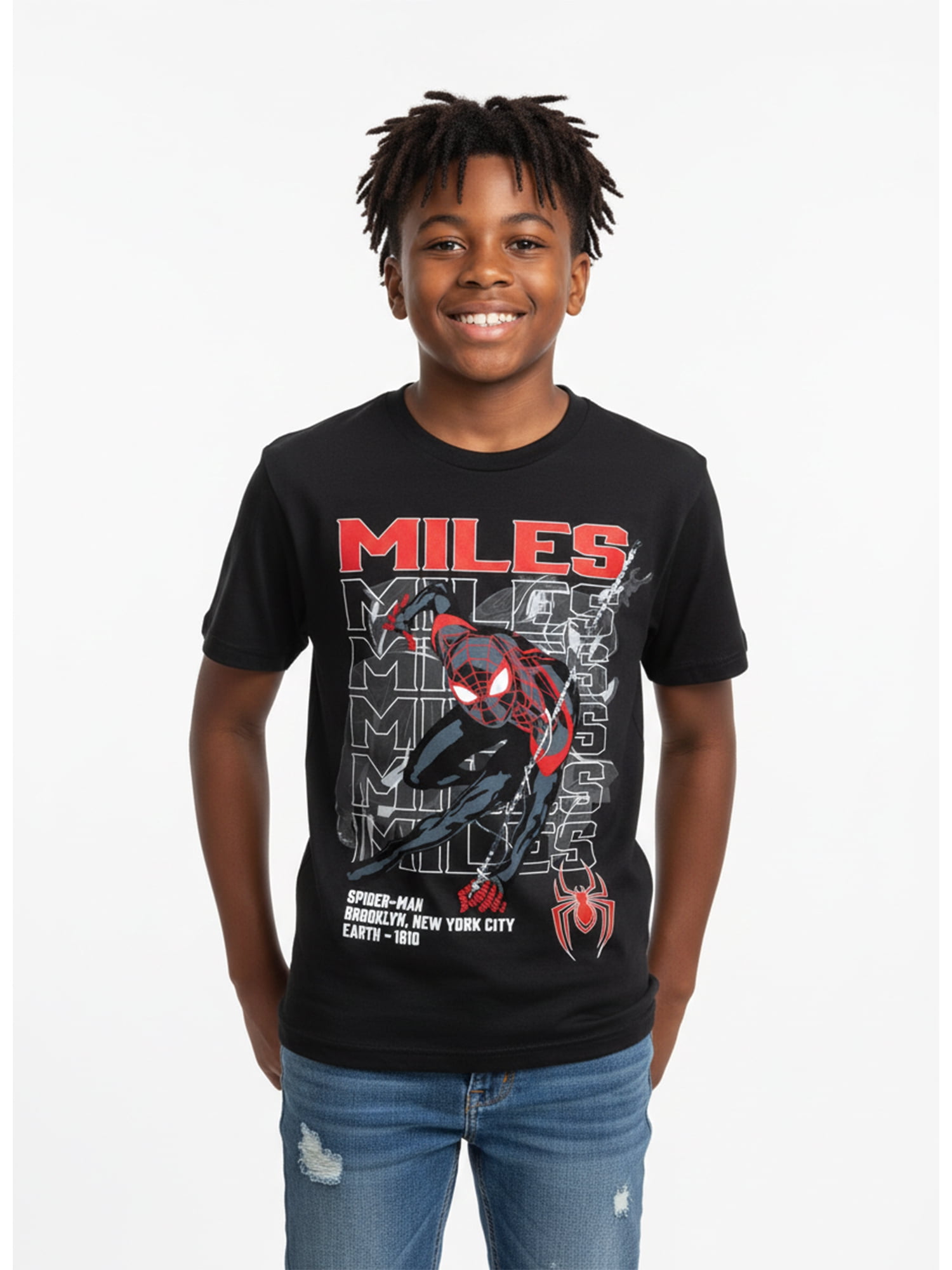 Spider-Man, Boys' & Big Boys', Miles Repeated, Short Sleeve, Graphic T-Shirt, Sizes 4-18