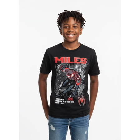 Spider-Man, Boys' & Big Boys', Miles Repeated, Short Sleeve, Graphic T-Shirt, Sizes 4-18