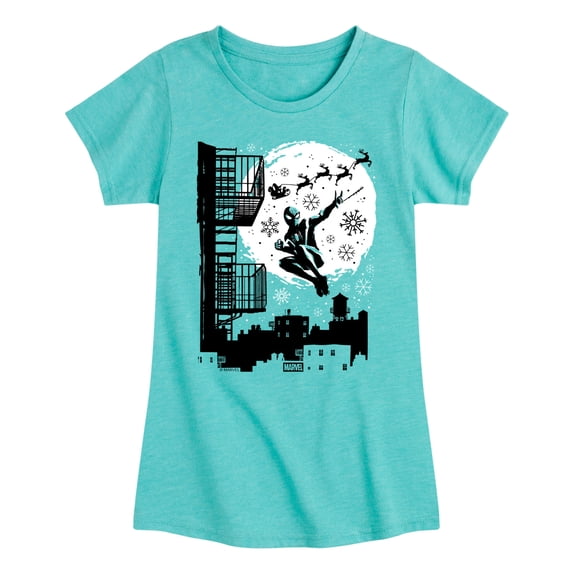 Spider-Man - Miles Santa Sky Scene Girls' Fitted Short Sleeve Graphic T-Shirt