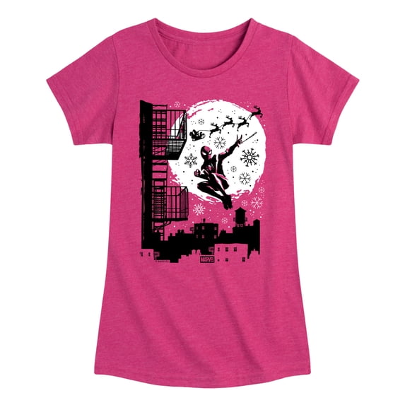 Spider-Man - Miles Santa Sky Scene Girls' Fitted Short Sleeve Graphic T-Shirt