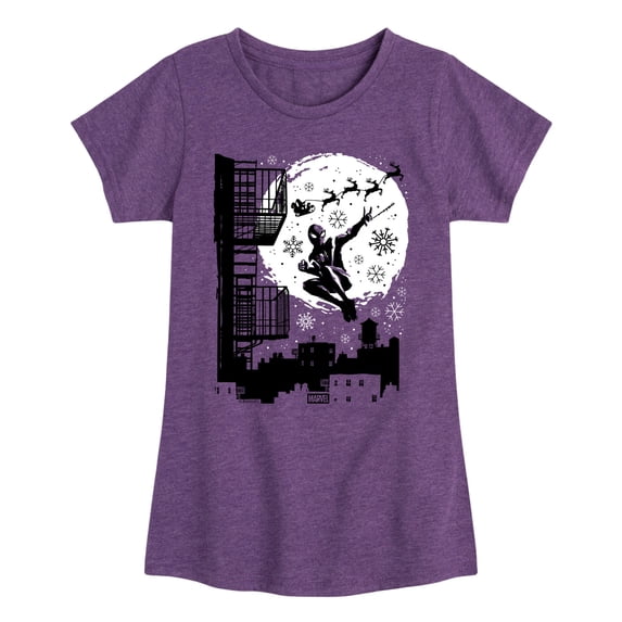 Spider-Man - Miles Santa Sky Scene Girls' Fitted Short Sleeve Graphic T-Shirt