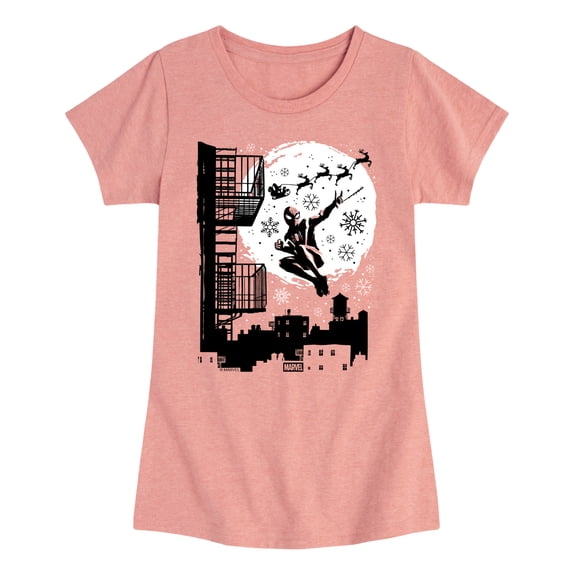 Spider-Man - Miles Santa Sky Scene Girls' Fitted Short Sleeve Graphic T-Shirt