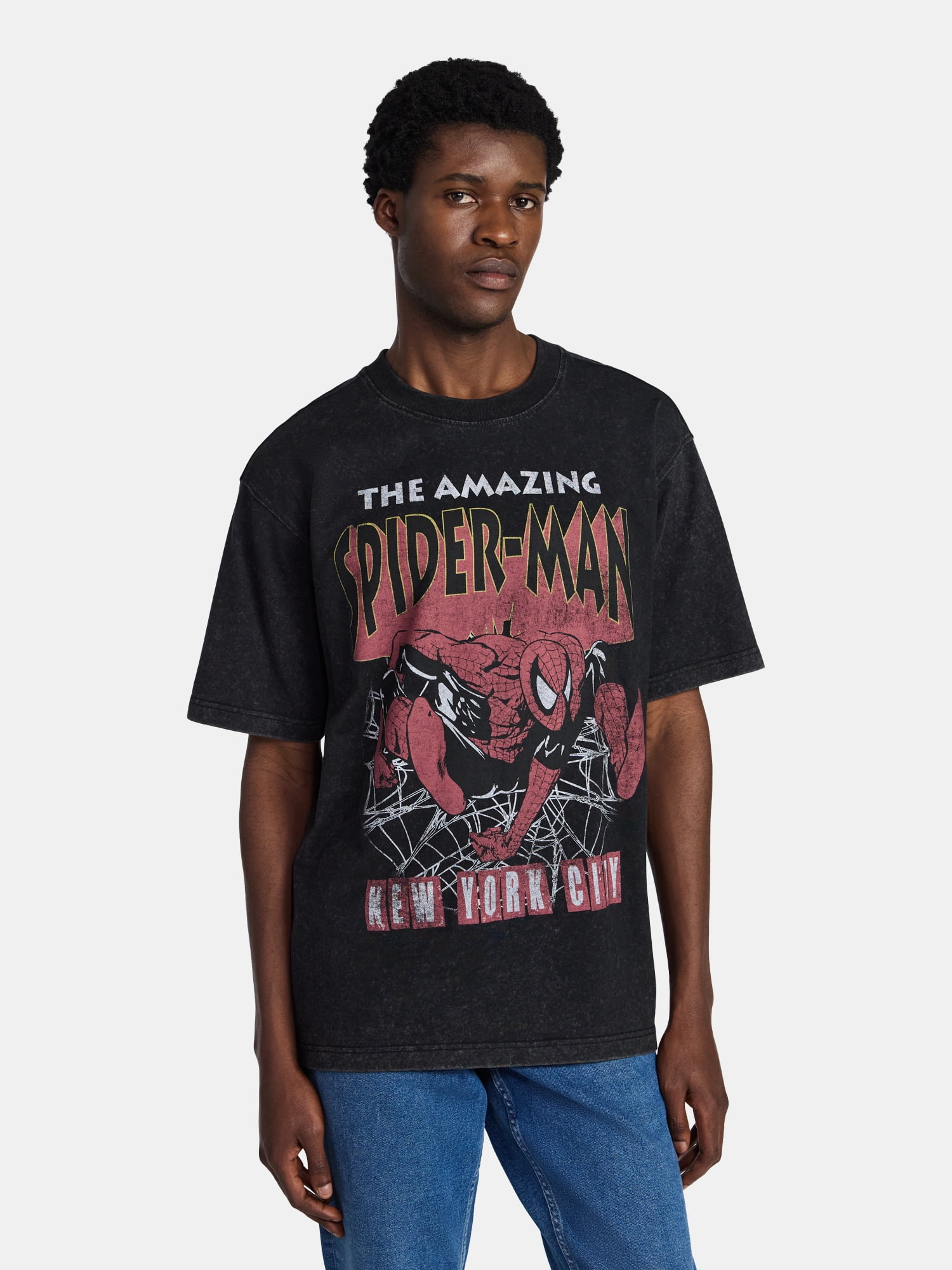 Spider-Man Men’s Oversized Front and Back Graphic T-Shirt with Short Sleeves, Sizes S-3XL