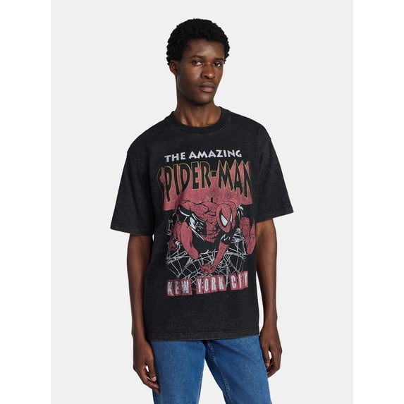 Spider-Man Men’s Oversized Front and Back Graphic T-Shirt with Short Sleeves, Sizes S-3XL