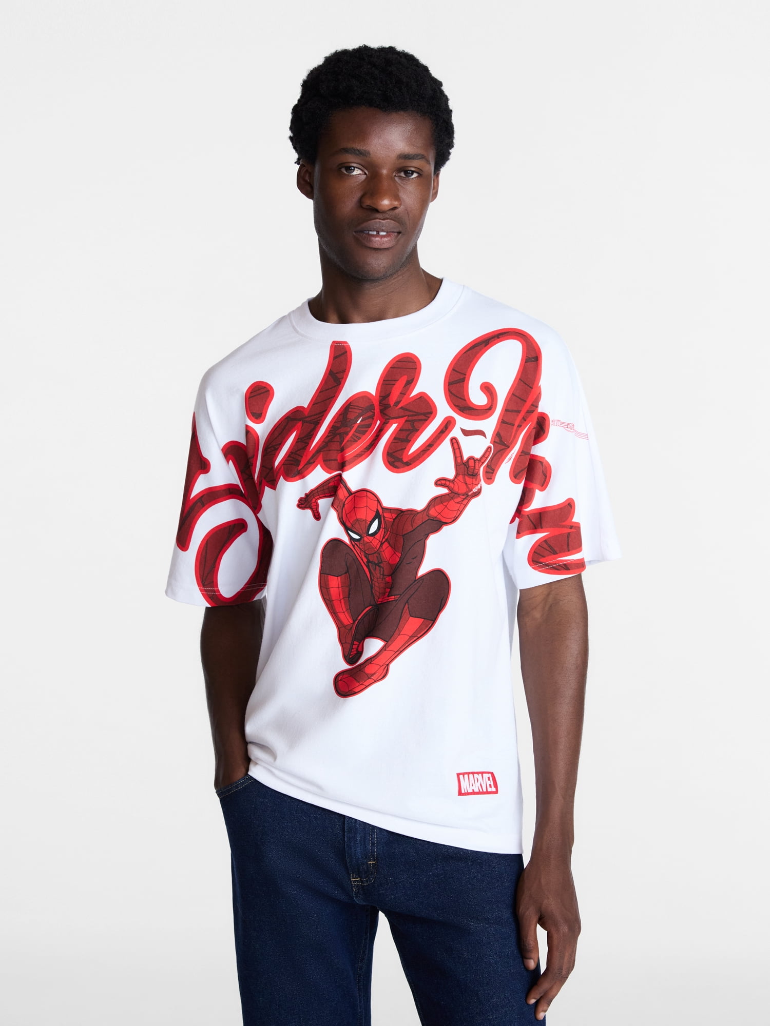 Spider-Man Men's Oversized Graphic Print Tee with Short Sleeves, Sizes S-3XL