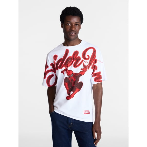 Spider-Man Men's Oversized Graphic Print Tee with Short Sleeves, Sizes S-3XL