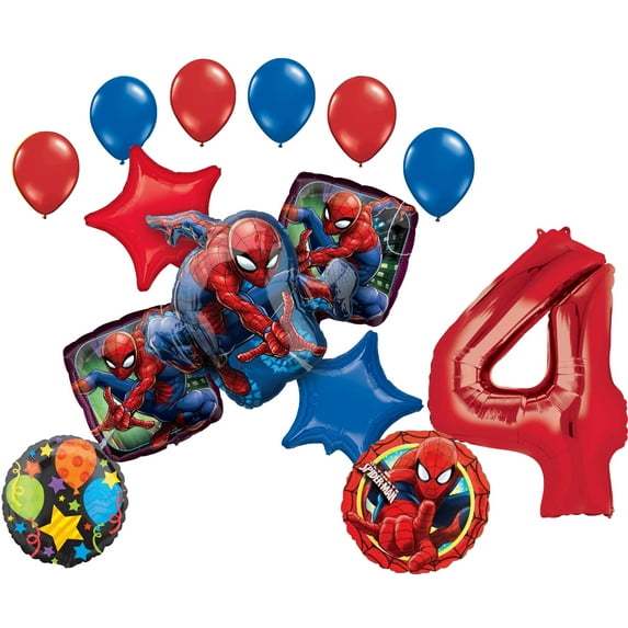 Spider-Man Party Supplies 4th Birthday Balloon Bouquet Decorations