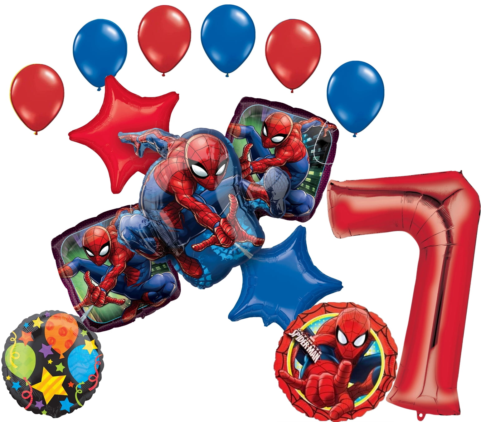 Spider-Man Party Supplies 7th Birthday Balloon Bouquet Decorations