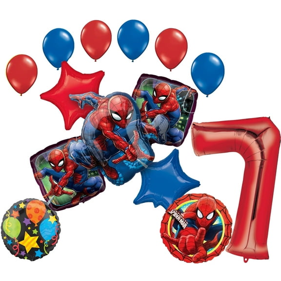 Spider-Man Party Supplies 7th Birthday Balloon Bouquet Decorations