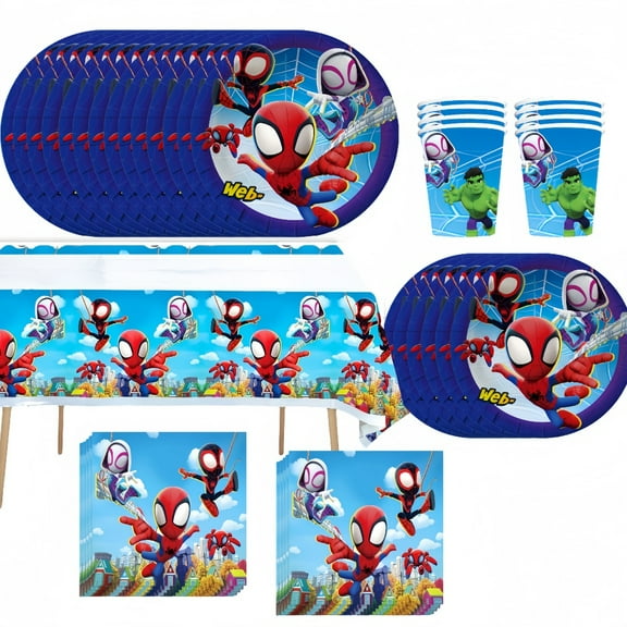 Spider-Man Party Supplies Spider-Man Birthday Party Favors Includes Cups Tableware Plates Napkins for Spider-Man Birthday Shower Decor
