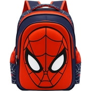 SOUEDFI Spider Man Pattern Cartoon Backpack 3d Comic School Bag Waterproof Lightweight Backpack Suitable For 3-8 Years Old Backpack Sea ​​Blue-Medium