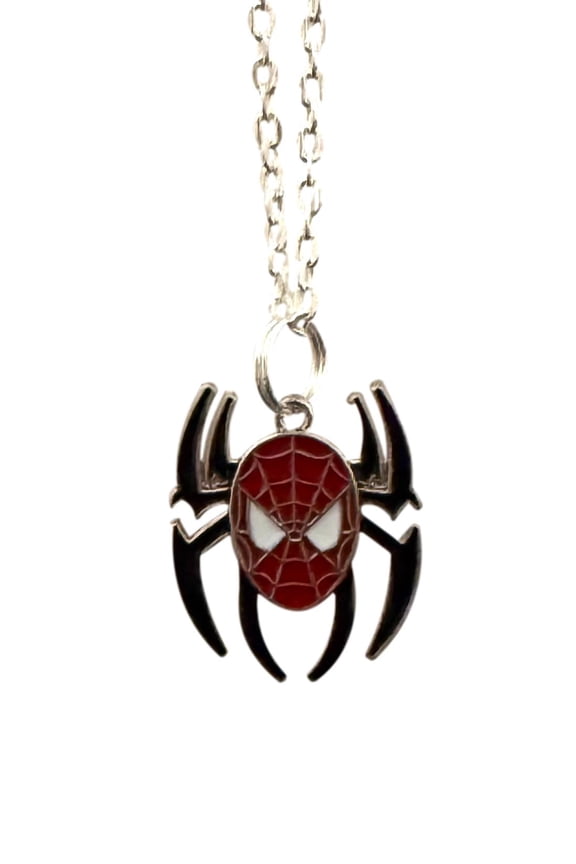 Spider-Man Red Face Black Web Necklace Superhero Cartoon Pendant