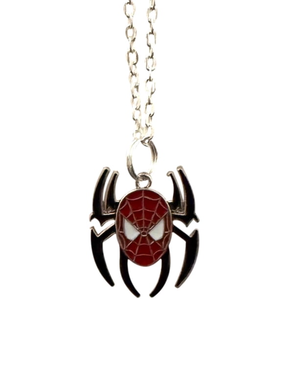 Spider-Man Red Face Black Web Necklace Superhero Cartoon Pendant