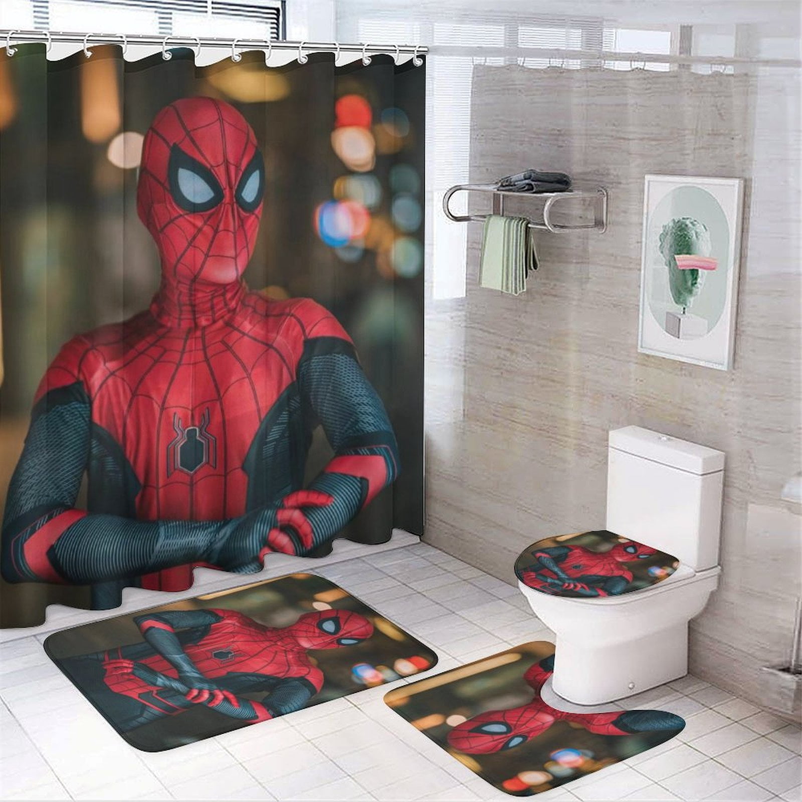 Spiderman Bathroom buy curtain and rugs