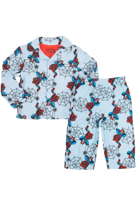 879408-size8 Spider-Man Hanging Around Boys 2-Piece Pajamas - Blue - Size 8