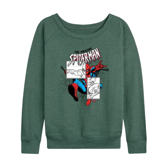 Spider-Man - Spider-Man Marker Lightweight French Terry Wide Neck Long Sleeve Graphic Shirt