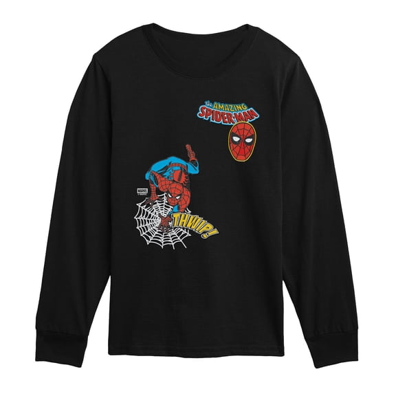 Spider-Man - Spidey Thwip Faux Patch - Youth Boys Long Sleeve Graphic T-Shirt