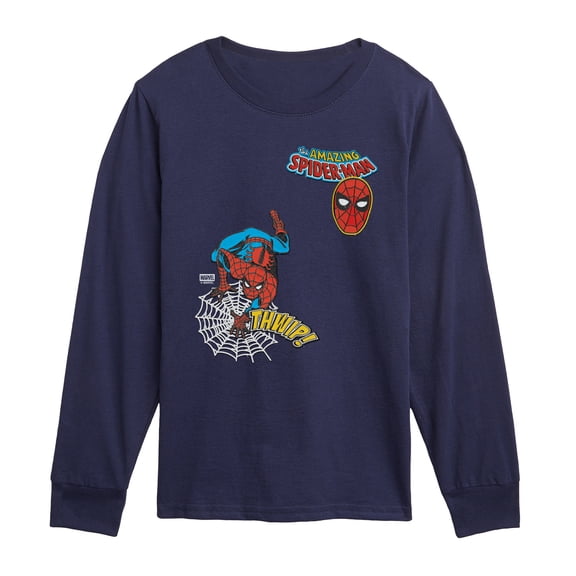 Spider-Man - Spidey Thwip Faux Patch - Youth Boys Long Sleeve Graphic T-Shirt