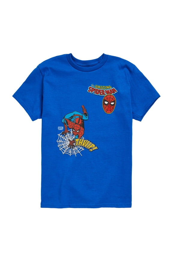 - Spidey Thwip Faux Patch - Youth Boys Short Sleeve Graphic T-Shirt