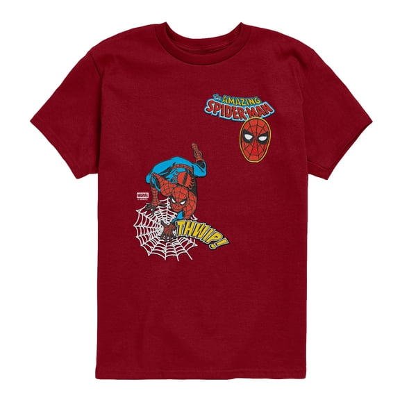 Spider-Man - Spidey Thwip Faux Patch - Youth Boys Short Sleeve Graphic T-Shirt