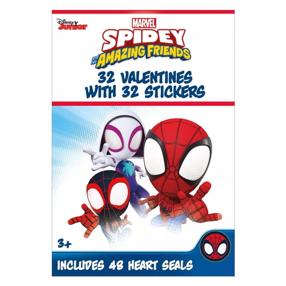 Spider-Man Spidey Valentine's Day Cards and Valentine Sticker Set - Exchange Party Cards - 32 Count with Heart Seals